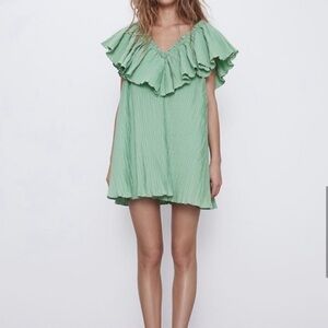 Zara Green Ruffle Mini Dress